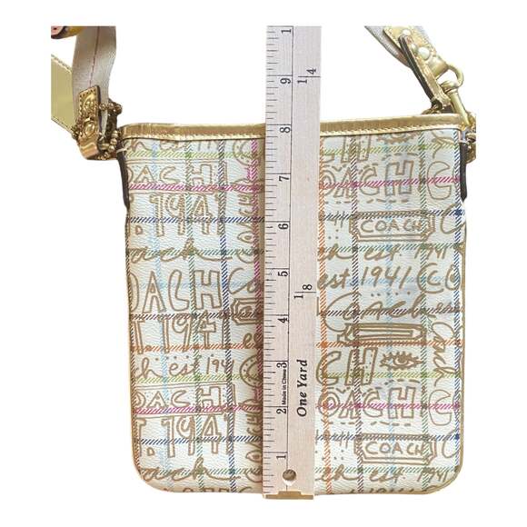 COACH Script Signature Graffiti Small Crossbody Bag Khaki Metallic Canvas Y2K - Picture 11 of 12